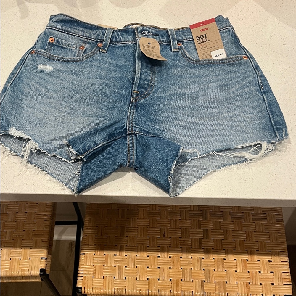 Levi's Light Blue Cutoff Denim Shorts with Frayed Hem